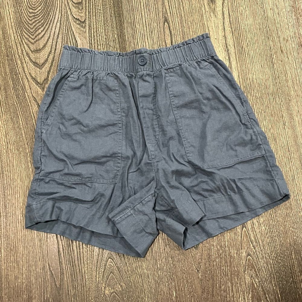Loft Outlet Utility Shorts High Rise Elastic Waist Linen Blend Blue Small